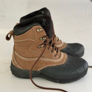 L.L. Bean Primaloft Waterproof Brown Black Winter Leather Lace Up Duck Boots 6.5